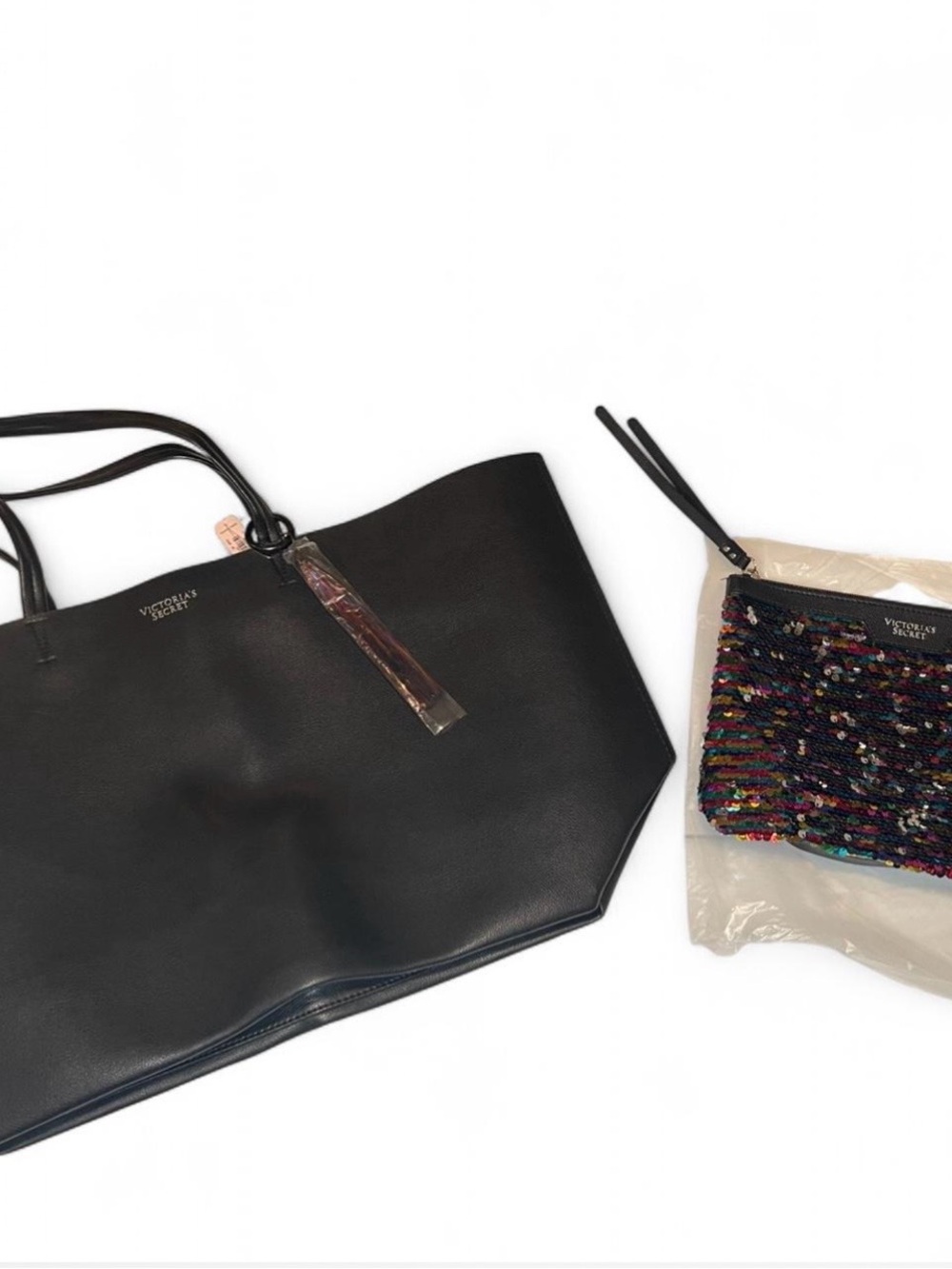 Victoria's Secret Black Tote with Multicolor Sequin Wristlet